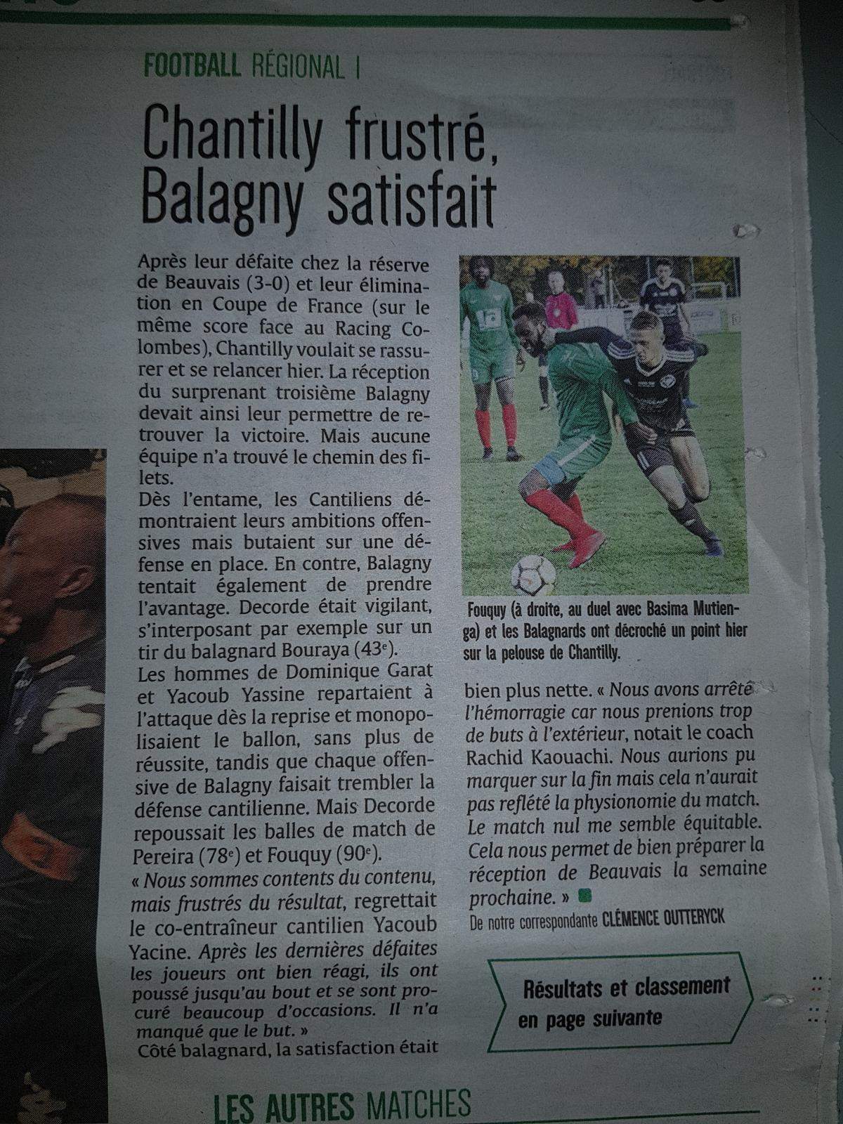 Actualité Article du courrier Picard club Football US BALAGNY ST