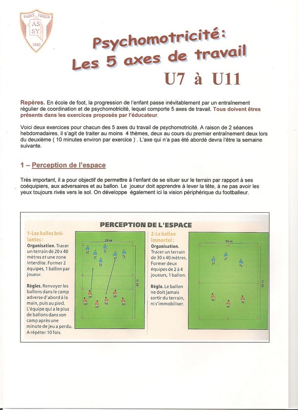 Exercices de Psycho-motricité U7 à U11 - club Football ...