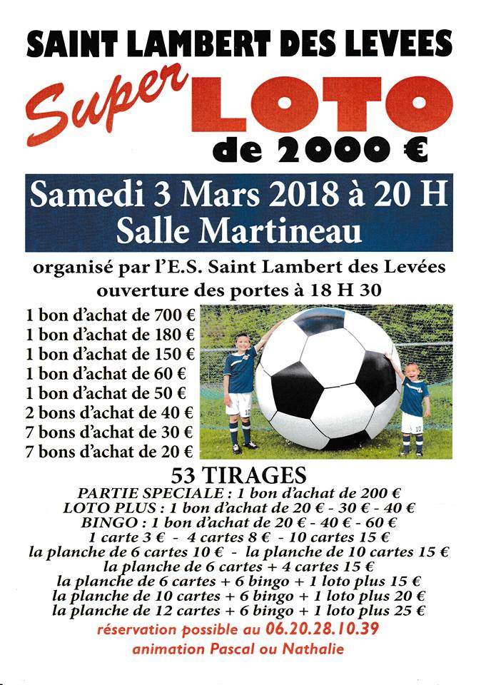 Actualité Loto 3 mars 2018 club Football Entente Sportive de Saint