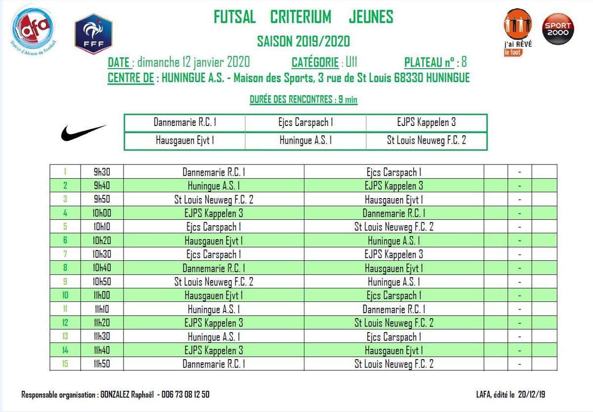 Actualité - Futsal U15 programme dimanche 12 JANVIER... - club Football