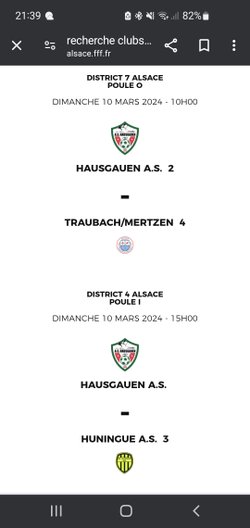 Programme seniors du week end AS Hausgauen - A.S.  HAUSGAUEN