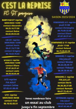 la saison 2023-2024 se prépare .Nouvelle affiche a jour : Infos pour tous les joueurs . - FOOTBALL CLUB SAINT PARGOIRE