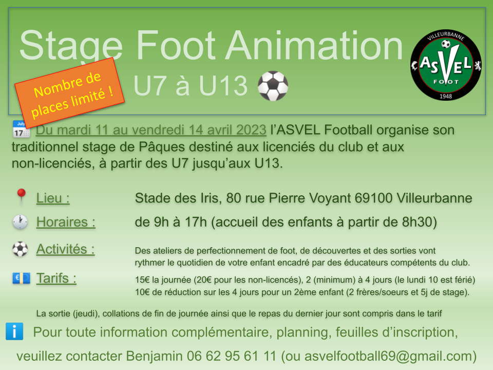 Actualité Stage Foot Animation Pâques 2023 Club Football Asvel Football Villeurbanne Footeo 5854