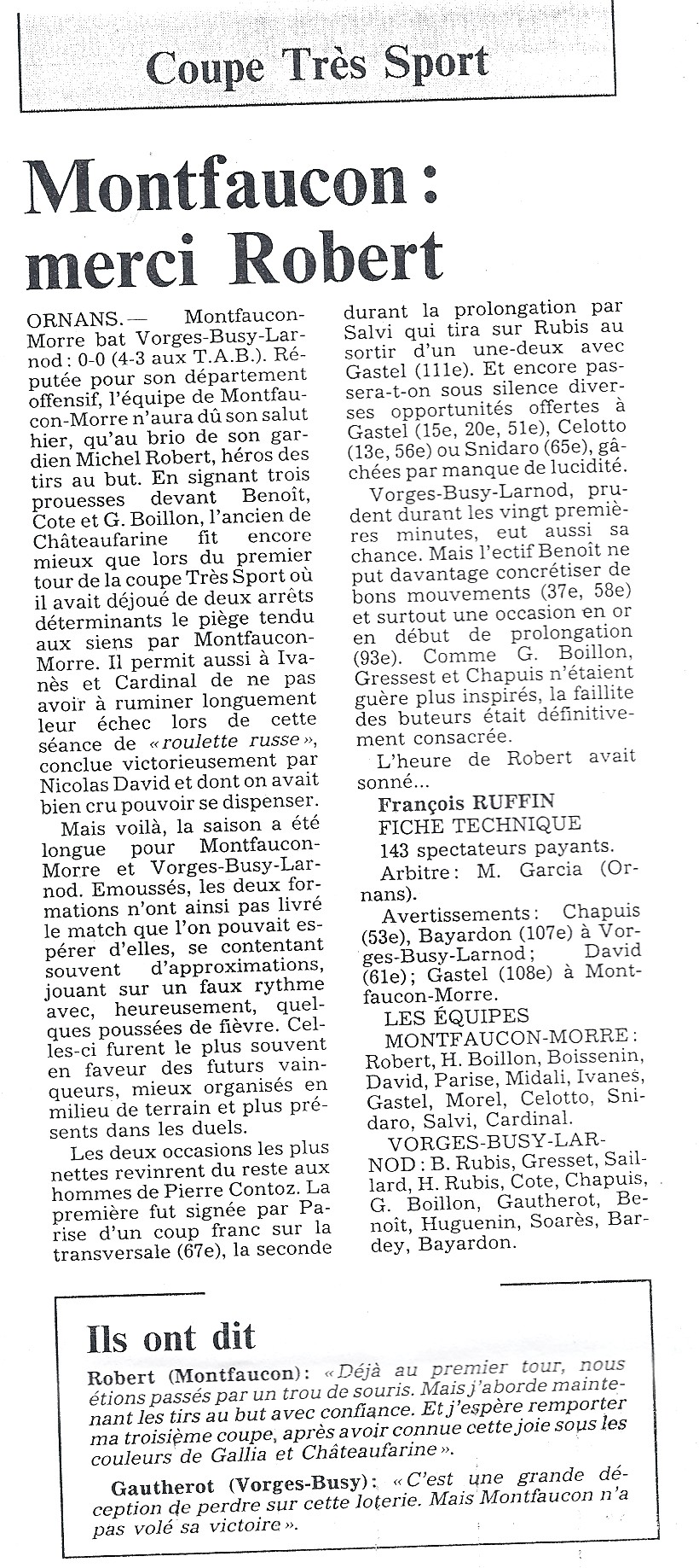 06/1991 - Coupe Très Sport - Merci ROBERT