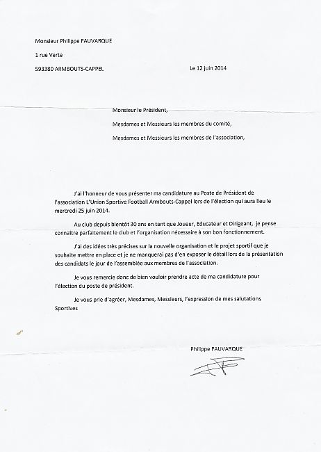 lettre de candidature Philippe Fauvarque