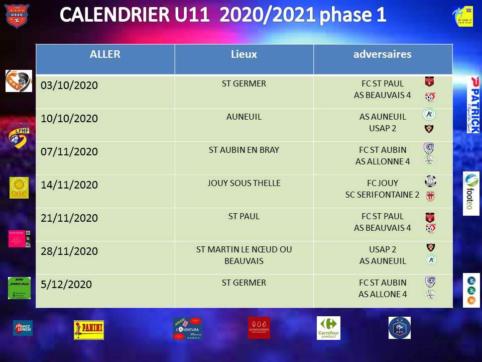 Actualité CALENDRIER U11 club Football US ST GERMER DE FLY Footeo